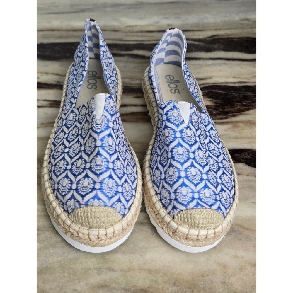Ellos Womens Blue White Geometric Print Espadrille Platform Slip On Shoes 9